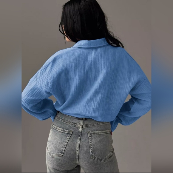 Textured Collared Neck Flounce Sleeve Button Down Shirt - Picture 2 of 6